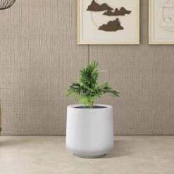 KANTE 17.3 in. H Round Pure White Concrete Planter, Outdoor Indoor Large Planter Pots Containers with Drainage Holes -VIGORO Sales pure white kante plant pots rf2015022b c80011 66 1000