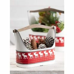 SULLIVANS Red and White Reindeer Metal Trugs with Wood Handles (Set of 2) -VIGORO Sales red sullivans plant pots met1740 4f 1000