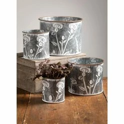 SULLIVANS Silver Metal Flower Patterned Planter (Set of 4) -VIGORO Sales silver sullivans plant pots met1702 1f 1000