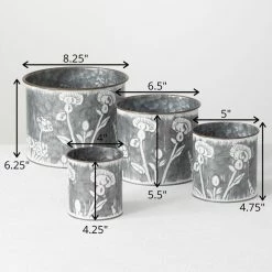 SULLIVANS Silver Metal Flower Patterned Planter (Set of 4) -VIGORO Sales silver sullivans plant pots met1702 4f 1000