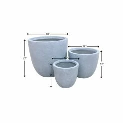 KANTE 18", 14" and 10"W Round Slate Gray Lightweight Concrete/Fiberglass Indoor Outdoor Elegant Seamless Planters (Set of 3) -VIGORO Sales slate gray kante plant pots osc0050abc c60611 d4 1000