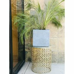 KANTE 10 in. W Square Slate Gray Lightweight Concrete/Fiberglass Indoor Outdoor Modern Elegant Planter -VIGORO Sales slate gray kante plant pots osf0001a c60611 1f 1000