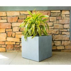 KANTE 10 in. W Square Slate Gray Lightweight Concrete/Fiberglass Indoor Outdoor Modern Elegant Planter -VIGORO Sales slate gray kante plant pots osf0001a c60611 c3 1000