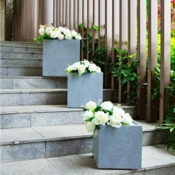 KANTE 16 in. x 12 in. and 10 in. W Square Slate Gray Concrete/Fiberglass Indoor Outdoor Elegant Planters -VIGORO Sales slate gray kante plant pots osf0001abc c60611 4f 1000