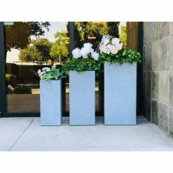KANTE 28 in. x 24 in. and 20 in. H Square Slate Gray Concrete/Fiberglass Indoor Outdoor Modern Tall Planters -VIGORO Sales slate gray kante plant pots osf0002abc c60611 1f 1000