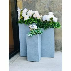 KANTE 28 in. x 24 in. and 20 in. H Square Slate Gray Concrete/Fiberglass Indoor Outdoor Modern Tall Planters -VIGORO Sales slate gray kante plant pots osf0002abc c60611 44 1000