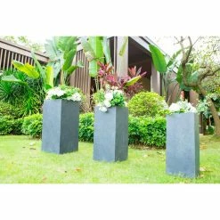 KANTE 28 in. x 24 in. and 20 in. H Square Slate Gray Concrete/Fiberglass Indoor Outdoor Modern Tall Planters -VIGORO Sales slate gray kante plant pots osf0002abc c60611 4f 1000
