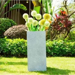 KANTE 24 in. H Square Slate Gray Concrete/Fiberglass Indoor Outdoor Elegant Tall Planter -VIGORO Sales slate gray kante plant pots osf0002b c60611 4f 1000