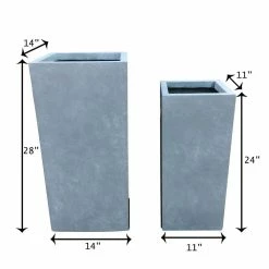 KANTE 28 in. and 24 in. H Square Slate Gray Concrete/Fiberglass Indoor Outdoor Modern Seamless Tall Planters (Set of 2) -VIGORO Sales slate gray kante plant pots osf0002bc c60611 4f 1000