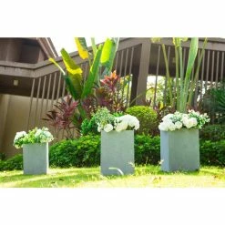 KANTE 19 in. x 16 in. and 13 in. H Square Slate Gray Concrete/Fiberglass Indoor Outdoor Elegant Planters (Set of 3) -VIGORO Sales slate gray kante plant pots osf0007abc c60611 44 1000
