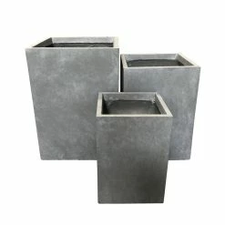KANTE 19 in. x 16 in. and 13 in. H Square Slate Gray Concrete/Fiberglass Indoor Outdoor Elegant Planters (Set of 3) -VIGORO Sales slate gray kante plant pots osf0007abc c60611 c3 1000