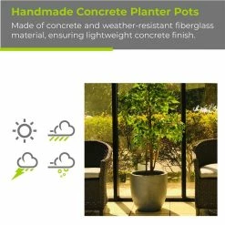 KANTE 12 in. Tall Slate Gray Lightweight Concrete Round Modern Outdoor Planter -VIGORO Sales slate gray kante plant pots rc0050b c60611 fa 1000