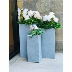 KANTE 28 in. Tall Slate Gray Lightweight Concrete Rectangle Modern Tapered Outdoor Planter (Set of 3) -VIGORO Sales slate gray kante plant pots rf0002abc c60611 4f 1000