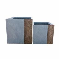 KANTE 16 in. and 12 in. Tall Timber Ridge Lightweight Concrete Modern Square Outdoor Planter Set