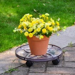 Vigoro 13.6 in. x 13.6 in. x 2.8 in. Brown Metal Plant Caddy -VIGORO Sales vigoro planter caddies 154208 1f 1000