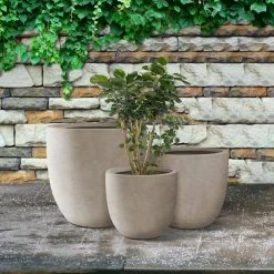 KANTE 20", 16.5" & 13.3"W Round Weathered Finish Concrete Planters Set of 3, Outdoor Indoor w/Drainage Hole & Rubber Plug -VIGORO Sales weathered concrete kante plant pots rc0152bcd c80021 2 31 1000