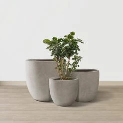 KANTE 20", 16.5" & 13.3"W Round Weathered Finish Concrete Planters Set of 3, Outdoor Indoor w/Drainage Hole & Rubber Plug -VIGORO Sales weathered concrete kante plant pots rc0152bcd c80021 2 44 1000