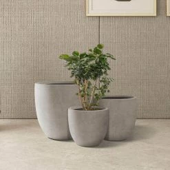 KANTE 20", 16.5" & 13.3"W Round Weathered Finish Concrete Planters Set of 3, Outdoor Indoor w/Drainage Hole & Rubber Plug -VIGORO Sales weathered concrete kante plant pots rc0152bcd c80021 2 4f 1000
