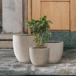 KANTE 20", 16.5" & 13.3"W Round Weathered Finish Concrete Planters Set of 3, Outdoor Indoor w/Drainage Hole & Rubber Plug -VIGORO Sales weathered concrete kante plant pots rc0152bcd c80021 2 66 1000