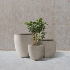 KANTE 20", 16.5" & 13.3"W Round Weathered Finish Concrete Planters Set of 3, Outdoor Indoor w/Drainage Hole & Rubber Plug -VIGORO Sales weathered concrete kante plant pots rc0152bcd c80021 2 76 1000