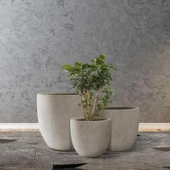 KANTE 20", 16.5" & 13.3"W Round Weathered Finish Concrete Planters Set of 3, Outdoor Indoor w/Drainage Hole & Rubber Plug -VIGORO Sales weathered concrete kante plant pots rc0152bcd c80021 2 fa 1000