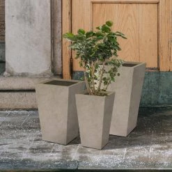 KANTE 24.4", 18" &15.7"H Weathered Finish Concrete Tall Planter Set of 3, Large Outdoor Indoor w/ Drainage Hole & Rubber Plug -VIGORO Sales weathered concrete kante plant pots rf2015017cde c80021 2 1f 1000