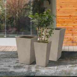KANTE 24.4", 18" &15.7"H Weathered Finish Concrete Tall Planter Set of 3, Large Outdoor Indoor w/ Drainage Hole & Rubber Plug -VIGORO Sales weathered concrete kante plant pots rf2015017cde c80021 2 44 1000