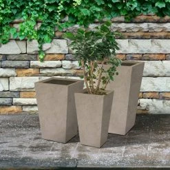 KANTE 24.4", 18" &15.7"H Weathered Finish Concrete Tall Planter Set of 3, Large Outdoor Indoor w/ Drainage Hole & Rubber Plug -VIGORO Sales weathered concrete kante plant pots rf2015017cde c80021 2 76 1000