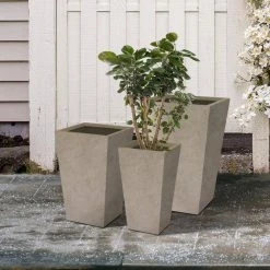 KANTE 24.4", 18" &15.7"H Weathered Finish Concrete Tall Planter Set of 3, Large Outdoor Indoor w/ Drainage Hole & Rubber Plug -VIGORO Sales weathered concrete kante plant pots rf2015017cde c80021 2 fa 1000