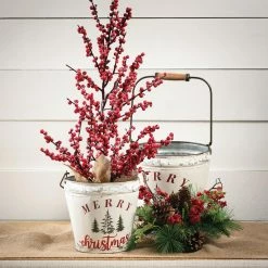 SULLIVANS White Merry Christmas Metal Bucket (Set of 2) 7 SULLIVANS White Merry Christmas Metal Bucket (Set of 2) -VIGORO Sales white sullivans plant pots met1756 4f 1000