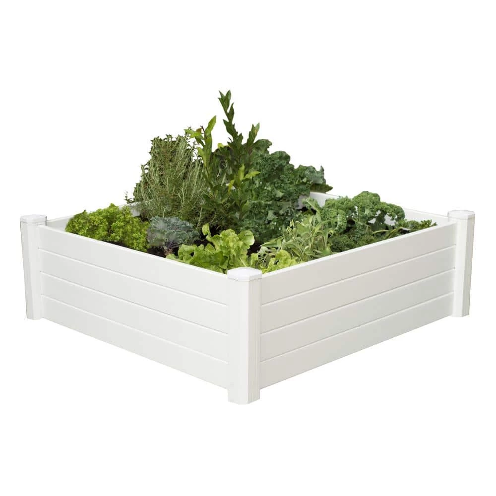 Vigoro 4 ft. x 4 ft. x 15 in. White Vinyl Raised Garden Bed 3 Vigoro 4 ft. x 4 ft. x 15 in. White Vinyl Raised Garden Bed