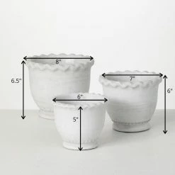 SULLIVANS Whitewashed Scalloped Edge Cement Pot - Set of 3 -VIGORO Sales whitewashed sullivans plant pots cmt1211 1f 1000