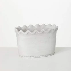 SULLIVANS White Scalloped Edge Cement Garden Pot