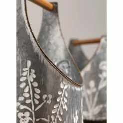 SULLIVANS Whitewashed Metal Flower Trug With Handles (Set of 2) -VIGORO Sales whitewashed sullivans plant pots met1699 1f 1000