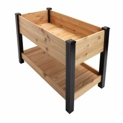 Vigoro 2 ft. x 4 ft. Elevated Cedar Garden Bed with Shelf (Vinyl Legs) -VIGORO Sales wood vigoro raised planter boxes 445190 1f 1000