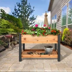 Vigoro 2 ft. x 4 ft. Elevated Cedar Garden Bed with Shelf (Vinyl Legs) -VIGORO Sales wood vigoro raised planter boxes 445190 e1 1000